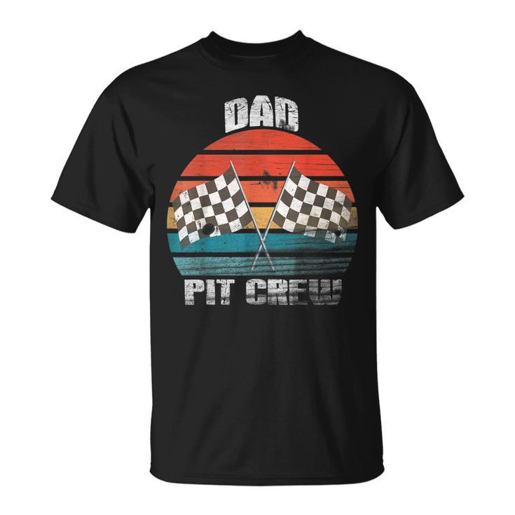 Dad Pit Crew Race Car Chekered Flag Vintage Racing Party T-Shirt