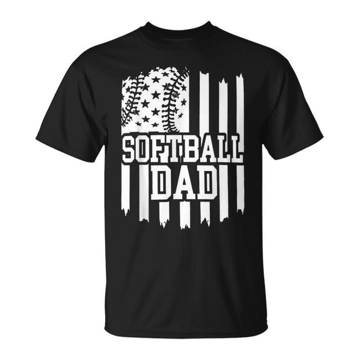 Daddy Fathers Day Proud Softball Dad American Flag Ball Dad T-shirt