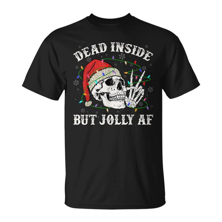 Dead Inside But Jolly Af Skull Santa Light Skeleton Pajamas T-shirt