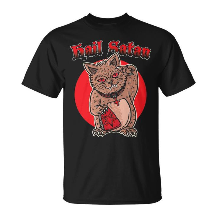 Death Metal Asian Lucky Cat Hail Satan Kitten Rock Music Unisex T-Shirt