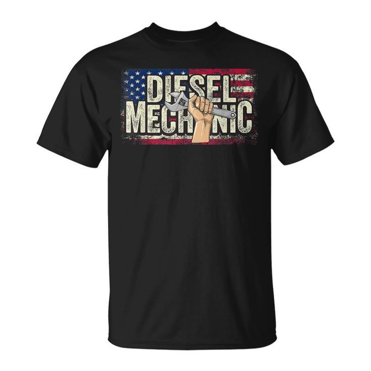 Diesel Mechanic American Flag  Truck Mechanic Gift Unisex T-Shirt