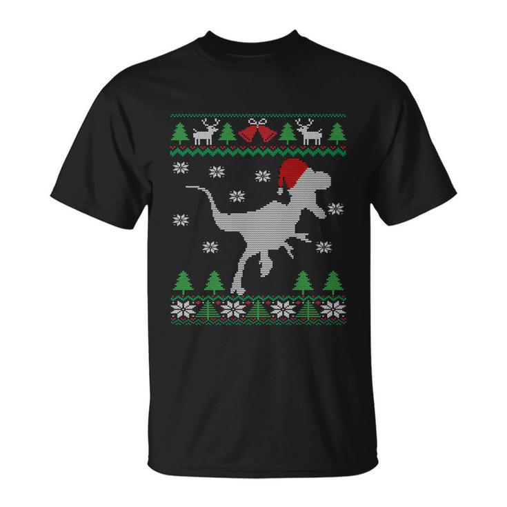 Dinosaur Santa Claus Raptor Velociraptor Ugly Christmas Gift Unisex T-Shirt