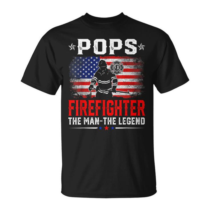 Distressed American Flag Pops Firefighter The Legend Retro Unisex T-Shirt