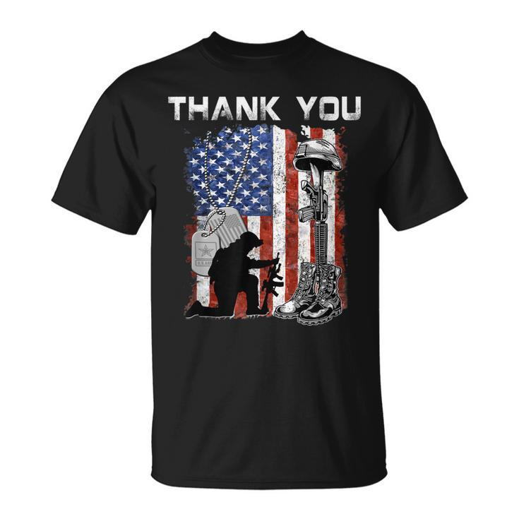 Distressed Memorial Day  Flag Military Boots Dog Tags Unisex T-Shirt