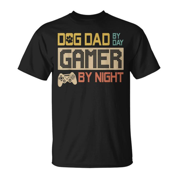Dog Dad By Day Gamer By Night Vintage Fathers Day T-Shirt
