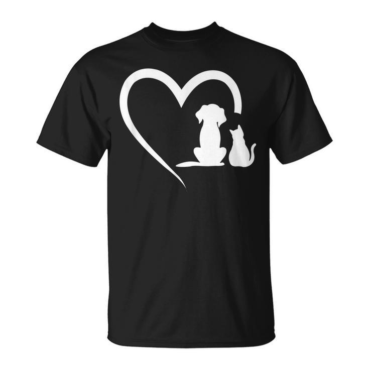 Dog Puppy And Baby Cat Heart - Animal Dog & Cat Heart  Unisex T-Shirt