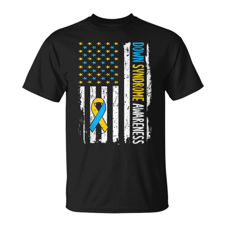 Down Syndrome Awareness American Flag T21 Down Syndrome  Unisex T-Shirt