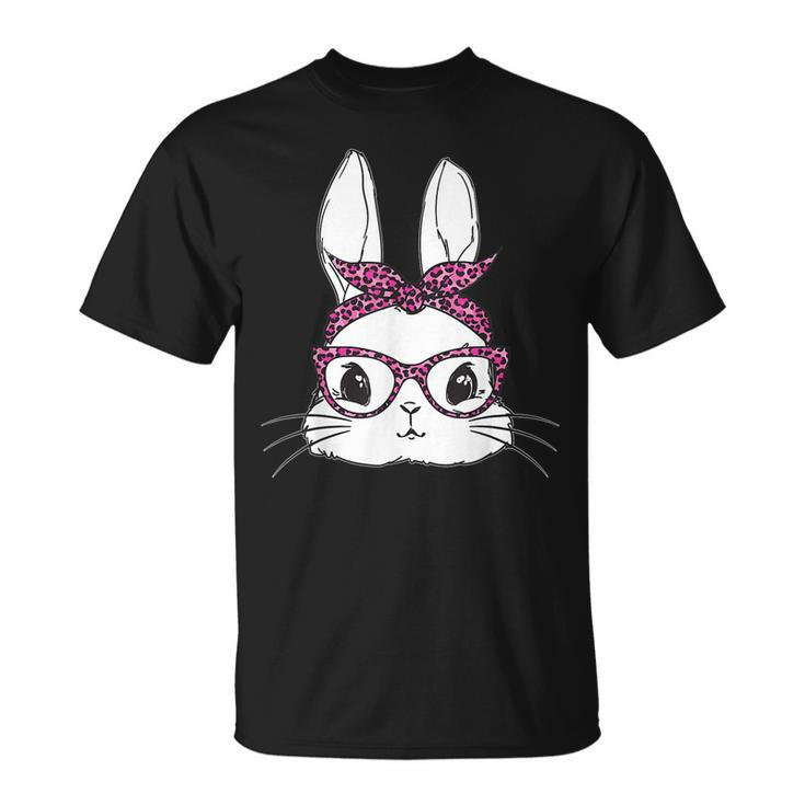 Easter Day Cute Bunny Rabbit Face With Leopard Pink Glasses T-Shirt