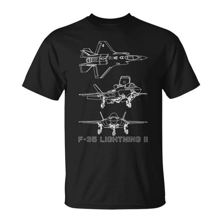 F35 Lightning Ii American Stealth Plane Blueprint Unisex T-Shirt