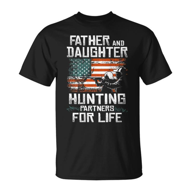 Father Daughter Hunting Partners American Flag On The Back Unisex T-Shirt