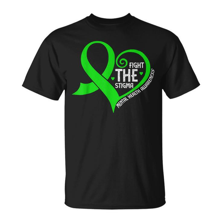 Fight The Stigma Heart Green Ribbon Mental Health Awareness  Unisex T-Shirt
