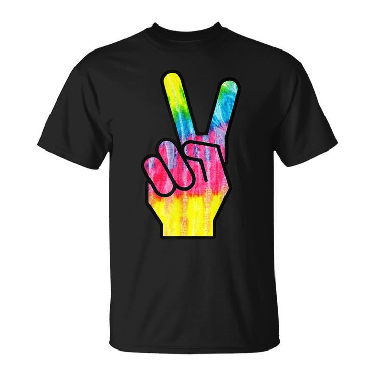 Finger Peace Sign Tie Dye 60S 70S Funny Hippie Costume  Unisex T-Shirt