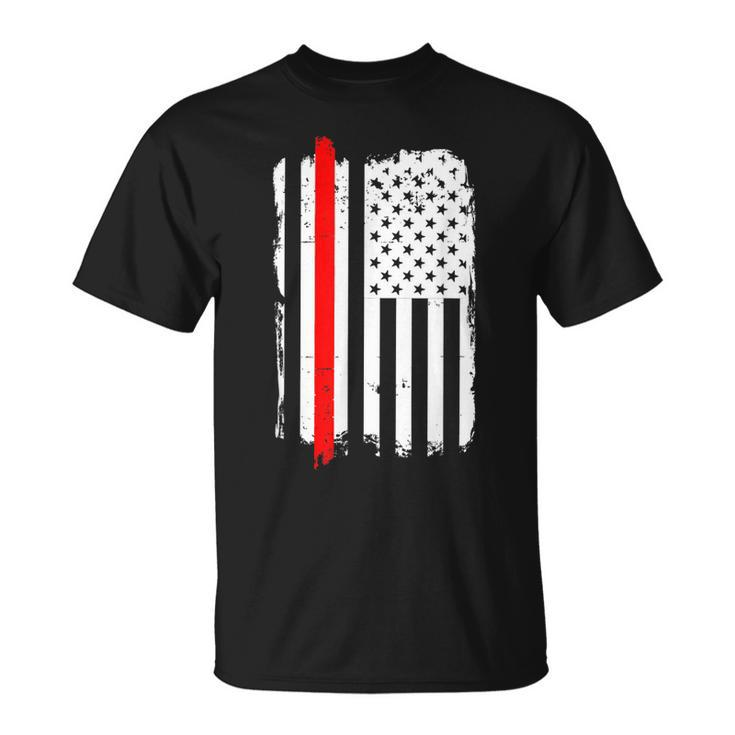 Firefighter Thin Red Line Amercian Flag Usa T-Shirt