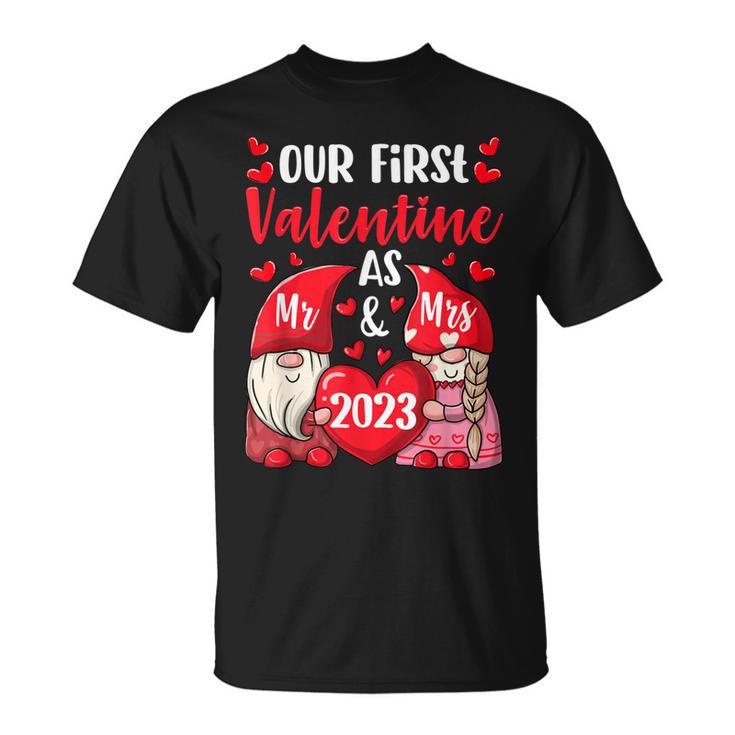 Our First Valentine As Mr And Mrs 2023 Hearts Valentines Day T-Shirt