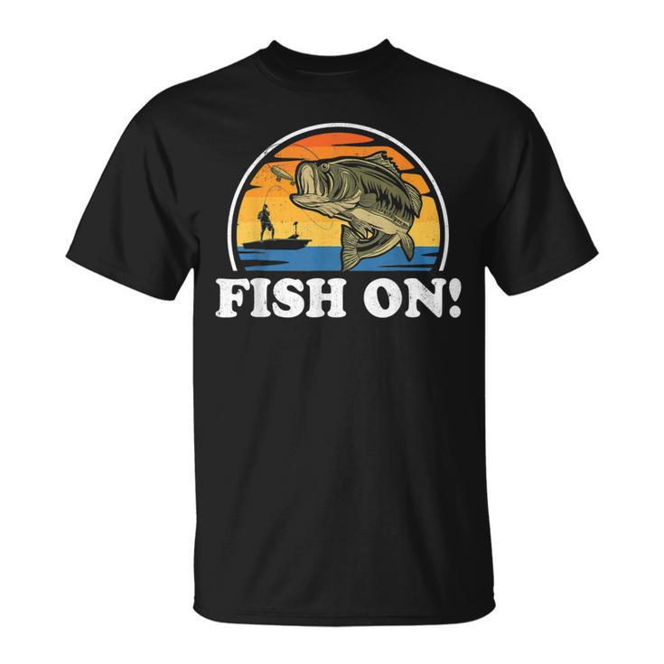 Fish On Bass Fishing Vintage Fisherman For Men T-Shirt