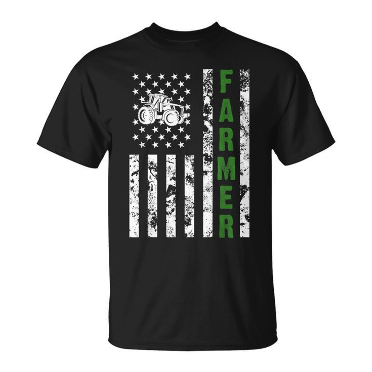 Flag With Tractor - Patriotic Farmer & Farming Gift  Unisex T-Shirt