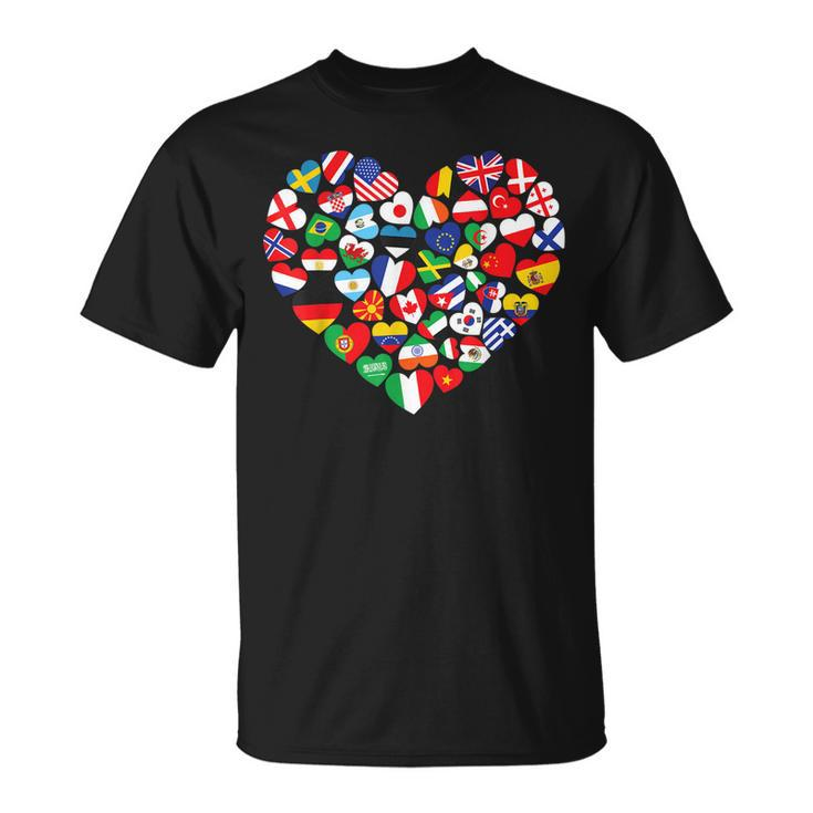Flags Of Countries Of The World International Flag Heart  Unisex T-Shirt