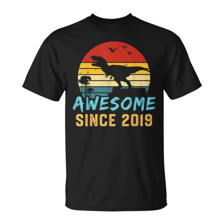 Four 4Yr Bday Son Boy Dinosaur 2019 4Th 4 Year Old Birthday  Unisex T-Shirt
