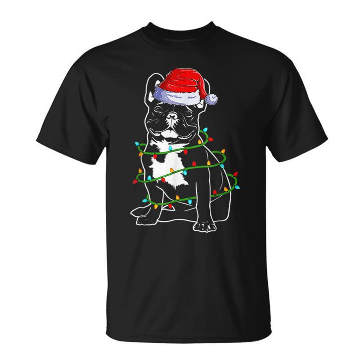 French Bulldog Christmas Dog Mom Dad Christmas Lights T-shirt