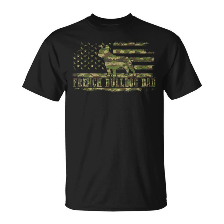 French Bulldog Dad Camouflage American Flag Patriotic Dog Gift For Mens Unisex T-Shirt