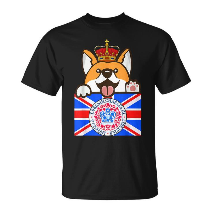 Funny British Flag King Charles Coronation Union Jack Corgi  Unisex T-Shirt