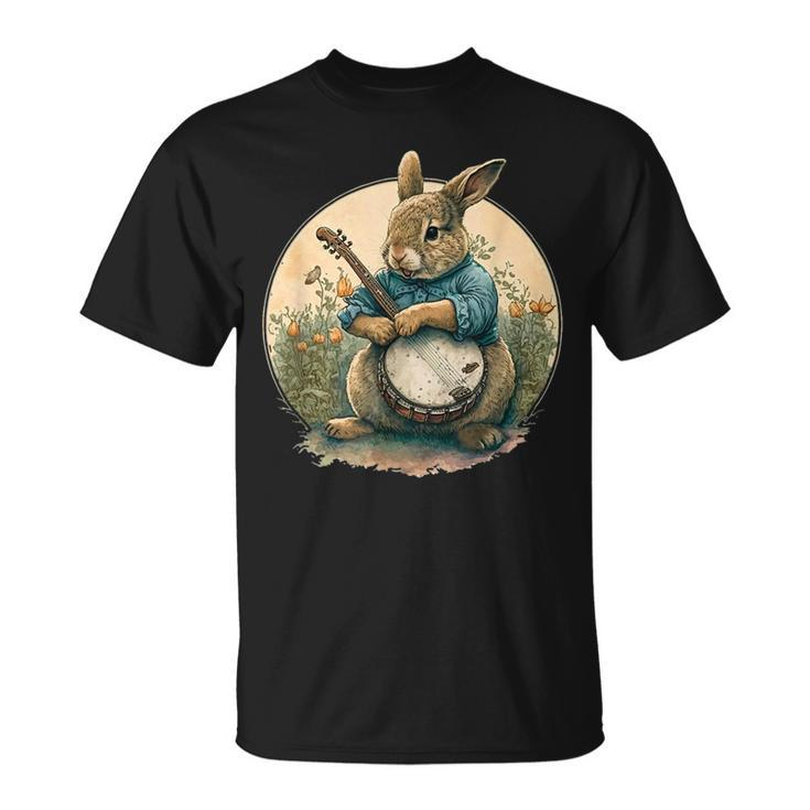 Funny Bunny Playing Banjo Guitar Music Rabbit Happy Easter  Unisex T-Shirt