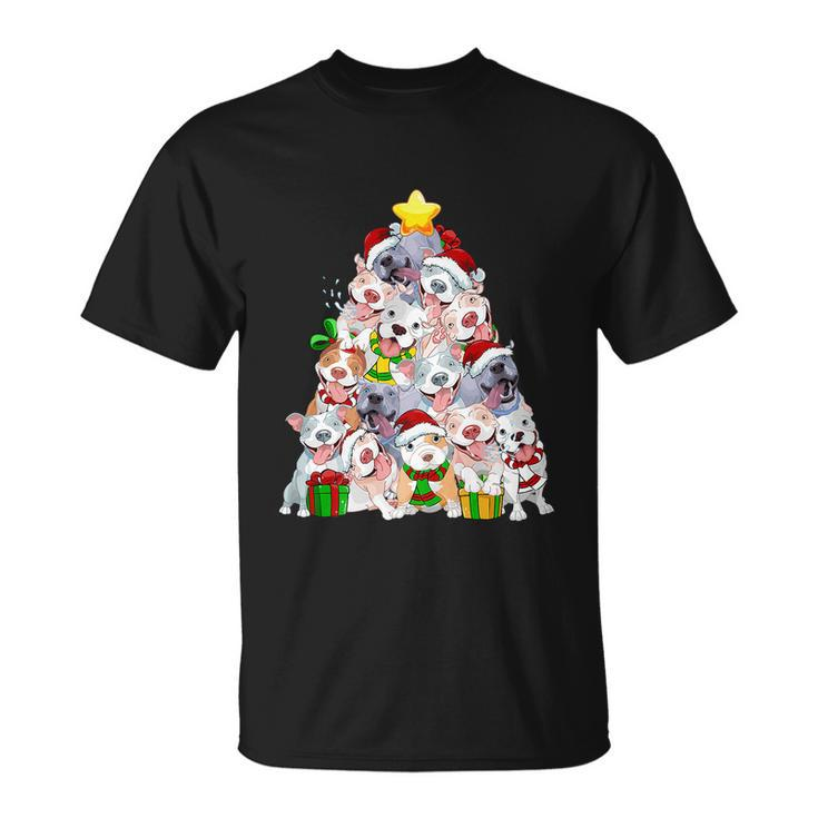 Funny Christmas Pitbull Pajama Shirt Tree Dog Dad Mom Xmas Unisex T-Shirt