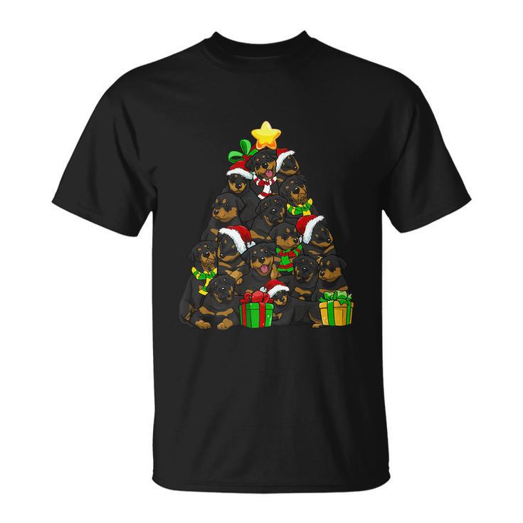 Funny Christmas Rottweiler Pajama Shirt Tree Dog Dad Xmas Unisex T-Shirt