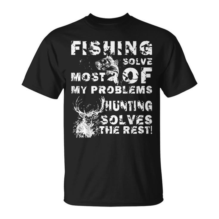 Fishing Hunting T Men Dad Father Distressed Back Print Long Sleeve T-shirt