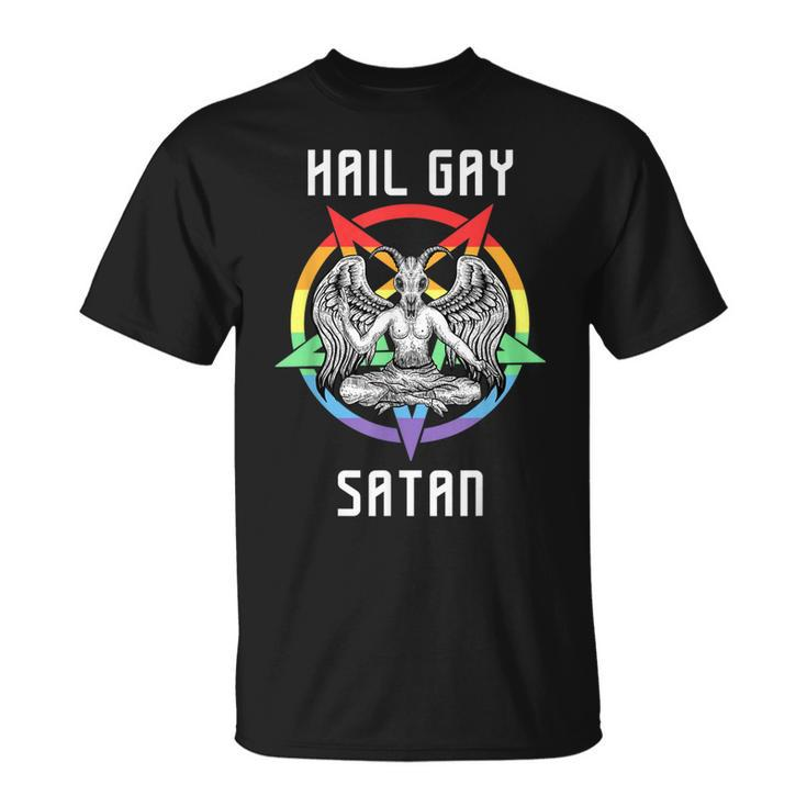 Funny Hail Gay Satan Lgbt Goth Gay Pride Baphomet  Unisex T-Shirt