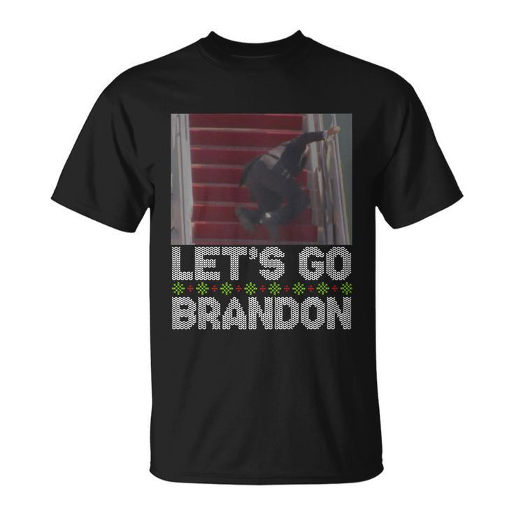 Funny Lets Go Brandon Falling Biden Ugly Christmas Sweater Unisex T-Shirt