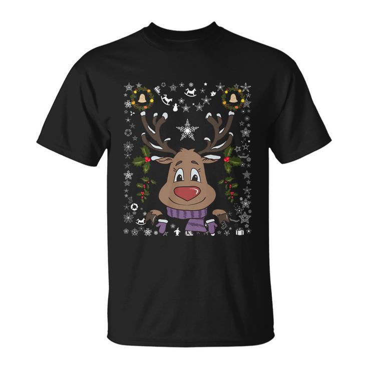 Funny Reindeer Xmas Deer Snowflakes Family Ugly Christmas Gift Unisex T-Shirt