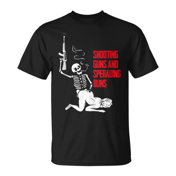 Funny Shooting Guns And Spreading Buns  Unisex T-Shirt