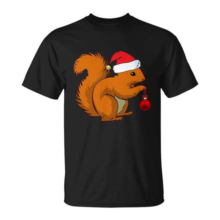 Funny Squirrel Christmas Shirt Santa Hat Animal Gift Kids Tshirt Unisex T-Shirt