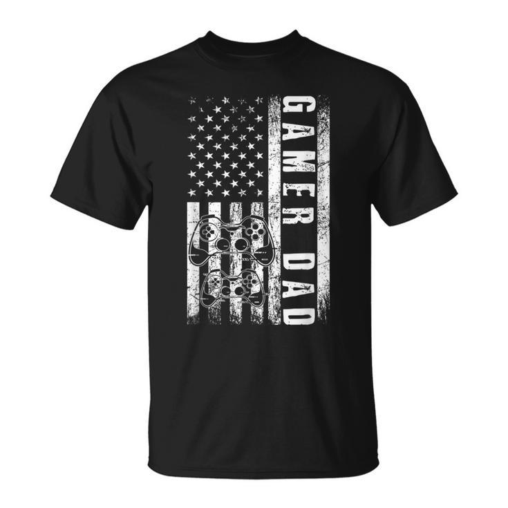 Gamer Dad American Flag Funny Video Gaming Fathers Day Unisex T-Shirt