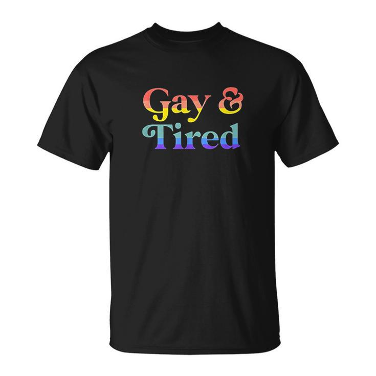Gay And Tired LGBTQIA Retro Aesthetic Lesbian Pride Flag T-shirt