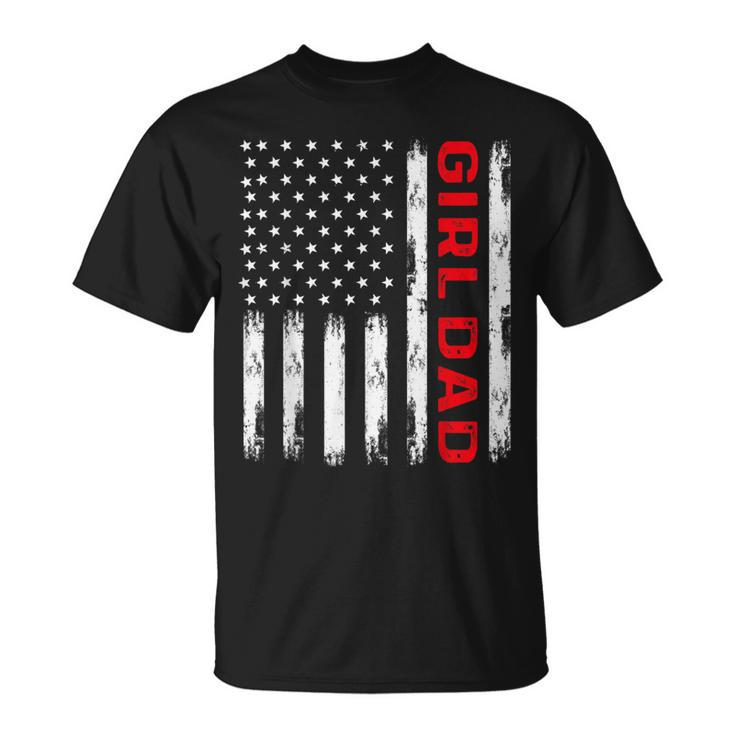 Girl Dad America Flag Vintage Fathers Day Daughter Dad T-Shirt