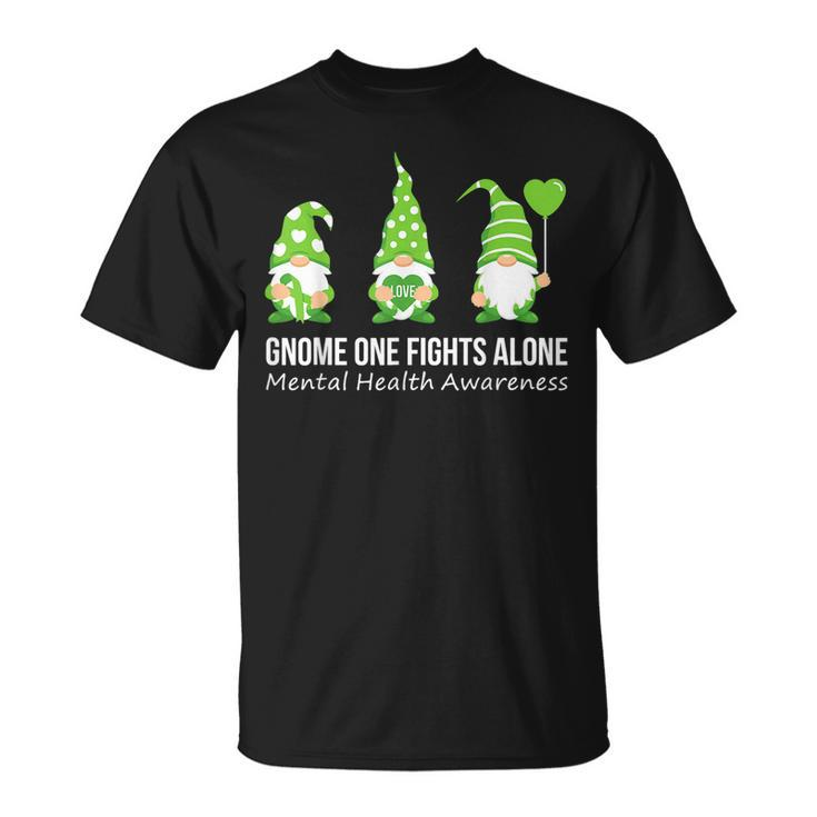 Gnome One Fights Alone Mental Health Awareness Green Ribbon  Unisex T-Shirt