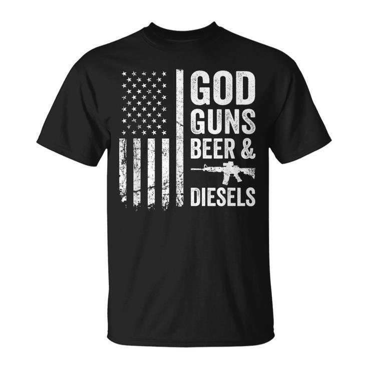 God Guns Beer & Diesels Diesel Truck Mechanic Usa Flag Unisex T-Shirt