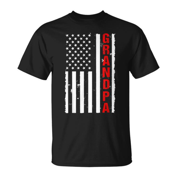 Grandpa Usa Flag Firefighter Thin Red Line Fireman T-Shirt