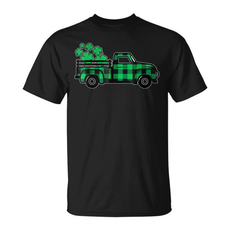 Green Buffalo Plaid Shamrock Pickup Truck St Patricks Day T-shirt