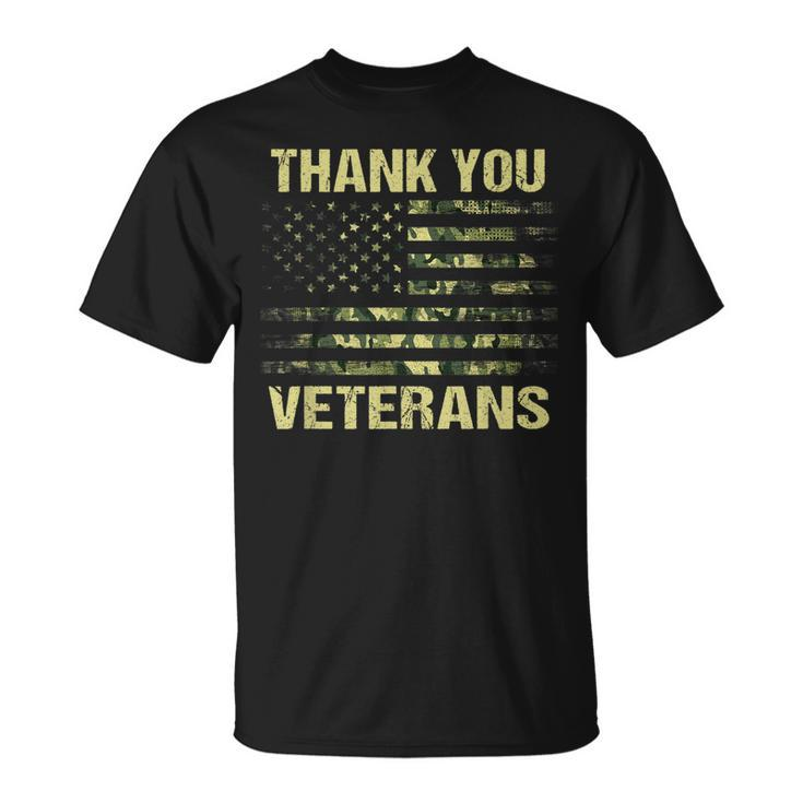 Green Camouflage American Flag Thank You Veterans Camo T-Shirt