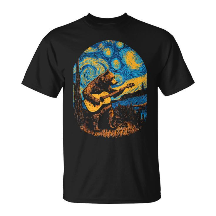 Grizzly Bear Blues Guitar-Player Starry-Night Music  Unisex T-Shirt