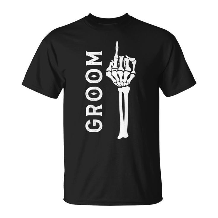 Groom Retro Skeleton Hand Gothic Bachelorette Party  Unisex T-Shirt