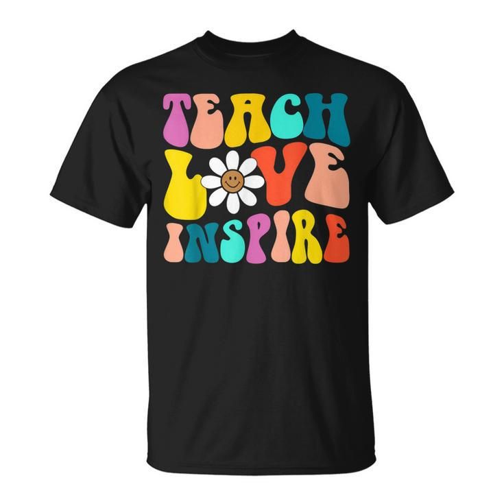 Groovy Retro 100 Day Of School Teach Love Inspire Teacher T-shirt