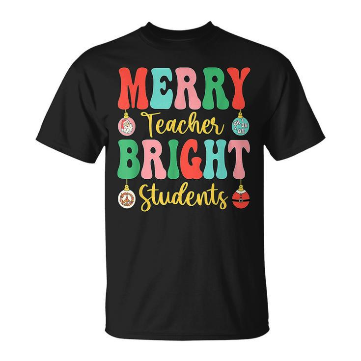Groovy Retro Christmas Merry & Bright Teacher Student Hippie T-shirt