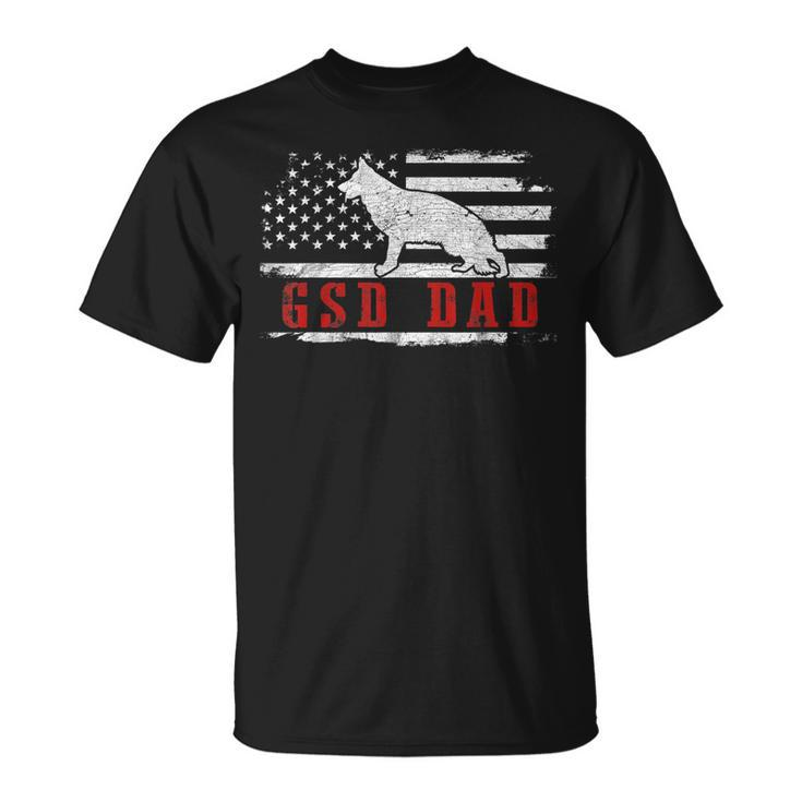 Mens Gsd Dad Distressed American Flag Patriotic German Shepherd T-Shirt