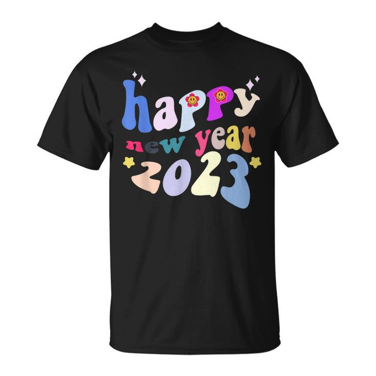 Guten Rutsch Ins Neue Jahr Groovy Fonts 2023 T-Shirt