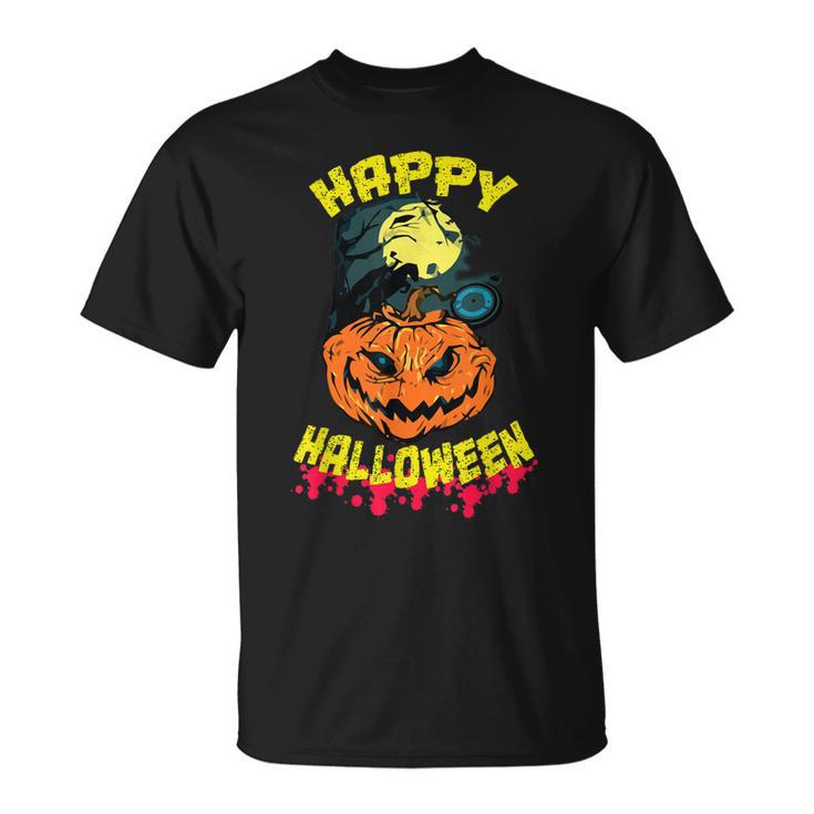 Halloween Grinsender Kürbis Horror Lustiges Spaß T-Shirt