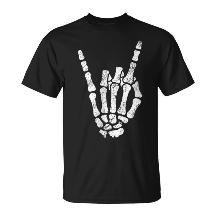 Halloween Rock Hand Sign Skeleton Rock N Roll Symbol Rock On  Unisex T-Shirt